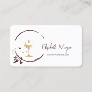 Elegant Watercolor Wine Stain Gold Wine Glass  Business Card