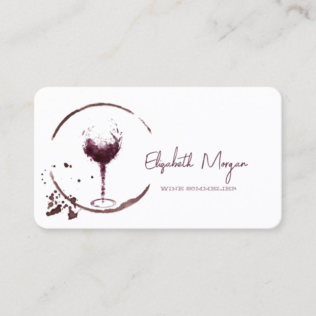Elegant Watercolor Wine Stain Wine Glass  Business Card (Front)