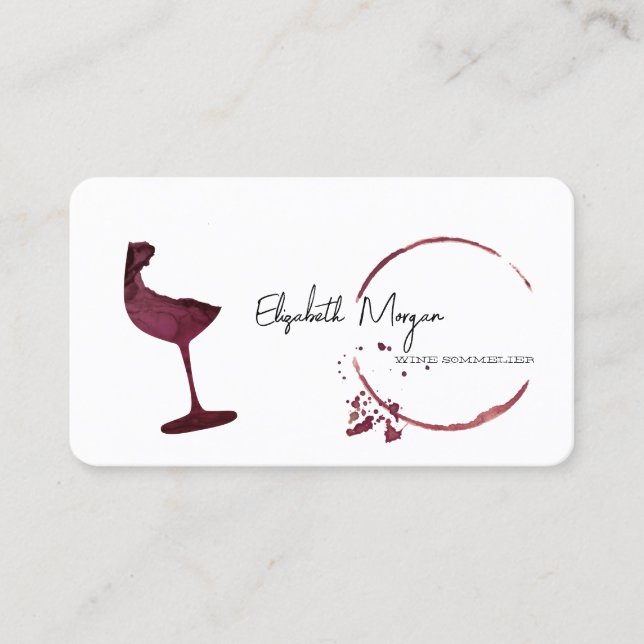 Elegant Watercolor Wine Stain Wine Glass  Business Card (Front)