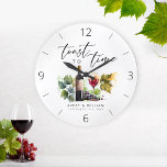 Elegant Watercolor Wine Themed Couple Names Large Clock<br><div class="desc">This stunning Elegant Watercolor Wine-Themed Couple Names Large Clock features an exquisite watercolor depiction of a wine glass and bottle. It is the perfect gift for a bridal shower,  anniversary,  or wedding. Personalise it with the couple's names for a truly unique and memorable present. It is easily customisable.</div>