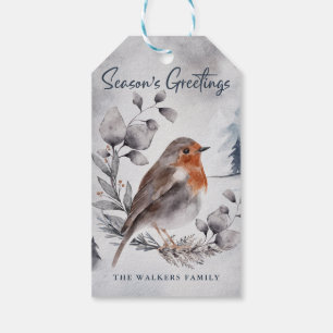 Elegant Watercolor Winter American Robin Gift Tags