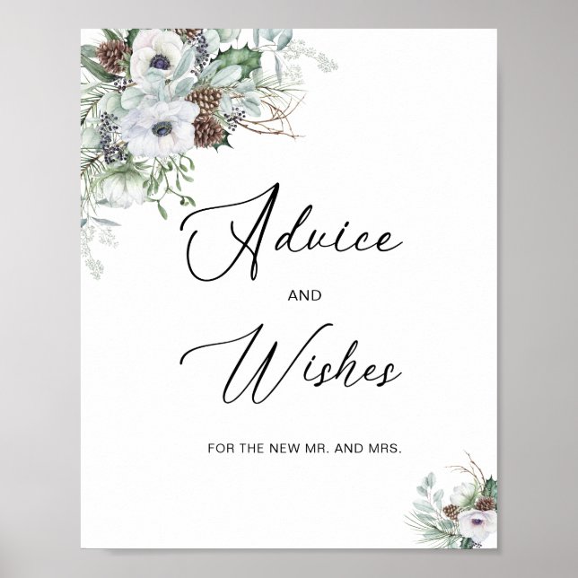 Elegant Watercolor Winter Anemones flowers bridal  Poster (Front)