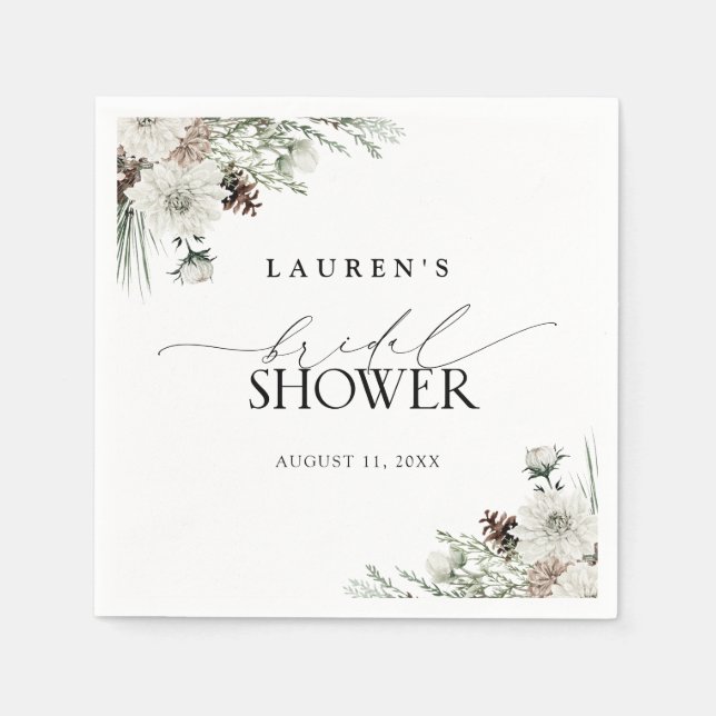 Elegant Watercolor Winter Boho Bridal Shower Napkin (Front)