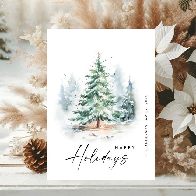 Elegant Watercolor Winter Christmas Pine Tree Holiday Card (Creator Uploaded)