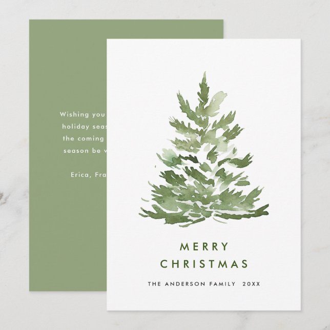 Elegant Watercolor Winter Christmas Pine Tree Holiday Card (Front/Back)