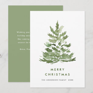 Elegant Watercolor Winter Christmas Pine Tree Holiday Card