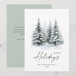 Elegant Watercolor Winter Christmas Pine Tree Holiday Card