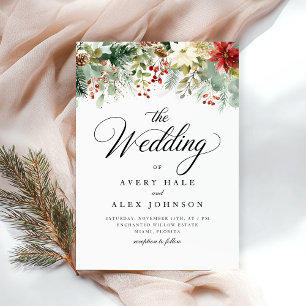 Elegant Watercolor Winter Christmas Wedding  Invitation