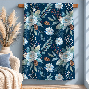 Elegant Watercolor Winter Floral Blue Home Decor Sherpa Blanket