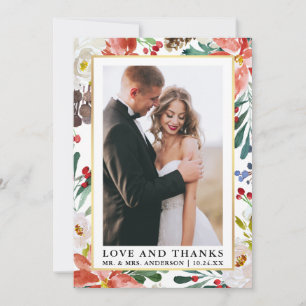 Elegant Watercolor Winter Floral Love and Thanks Thank You Card