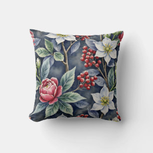 Elegant Watercolor Winter Floral Pattern Charcoal Cushion