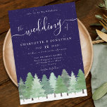 Elegant Watercolor Winter Forest Navy Blue Wedding Invitation<br><div class="desc">Celebrate your love with the enchanting beauty of nature in this Winter Woodland navy blue Wedding Invitation. Featuring hand-painted watercolor fir trees in a snowy evergreen forest against a stylish navy blue background, this elegant design blends rustic woodland charm with modern sophistication. The invitation showcases chic crisp white script paired...</div>