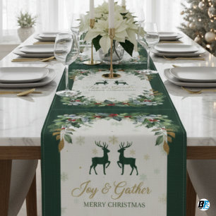Elegant Watercolor Winter Greenery Christmas Short Table Runner