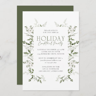 Elegant Watercolor Winter Greenery Holiday Party Invitation