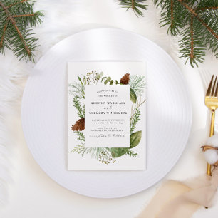 Elegant Watercolor Winter Greenery Wedding Invitation
