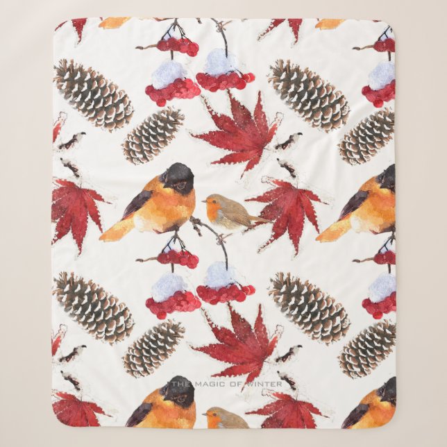 Elegant Watercolor Winter Pattern Sherpa Blanket (Front)