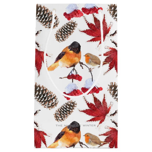 Elegant Watercolor Winter Pattern Small Gift Bag (Front)