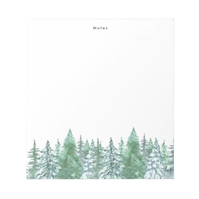 Elegant Watercolor Winter Pine Trees Personalised Notepad (Front)