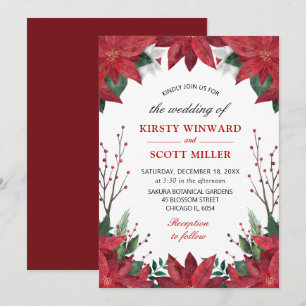 Elegant Watercolor Winter Red Poinsettia Wedding Invitation