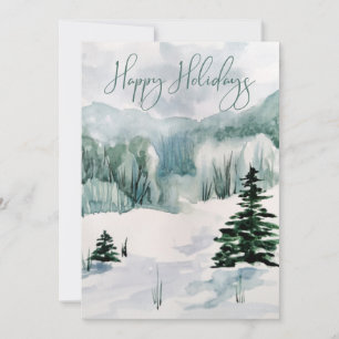 Elegant Watercolor Winter Scene Happy Holidays Holiday Card