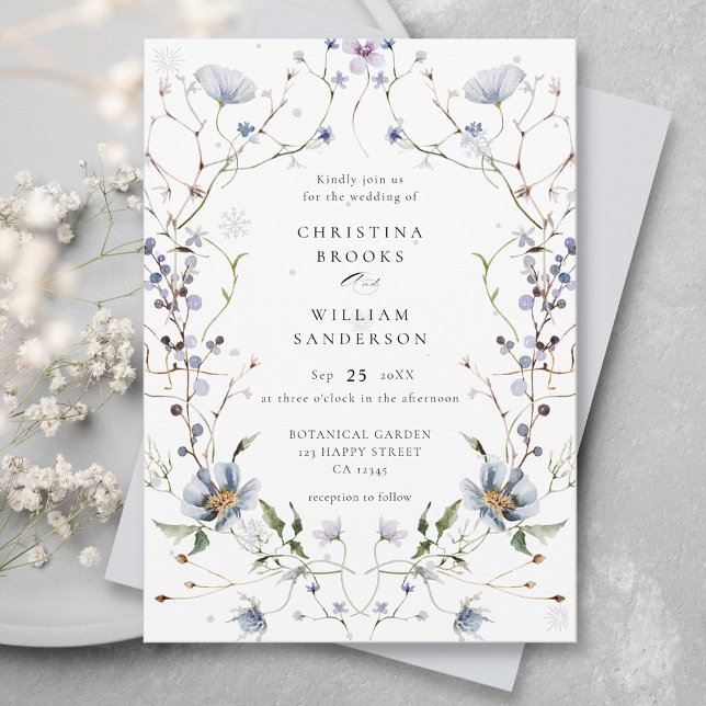 Elegant Watercolor Winter Wildflowers Wedding Invitation (Creator Uploaded)