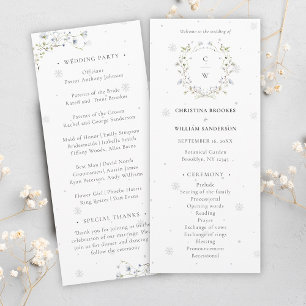 Elegant Watercolor Winter Wildflowers Wedding Programme