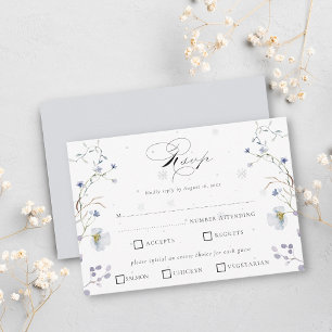 Elegant Watercolor Winter Wildflowers Wedding RSVP Card