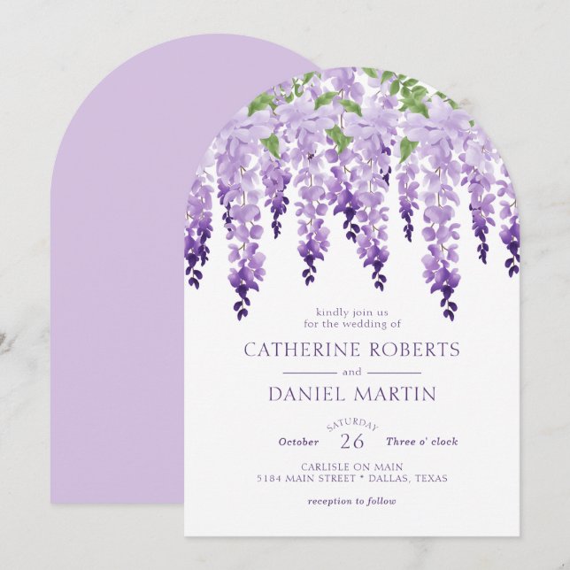 Elegant Watercolor Wisteria Floral Wedding Invitation (Front/Back)