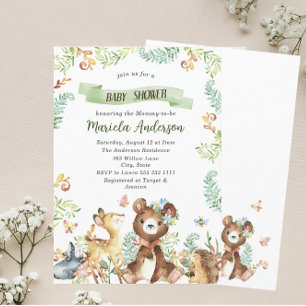 Elegant Watercolor Woodland Animals  Baby Shower Invitation