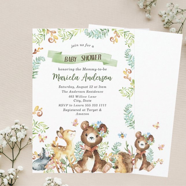 Elegant Watercolor Woodland Animals  Baby Shower Invitation (Creator Uploaded)