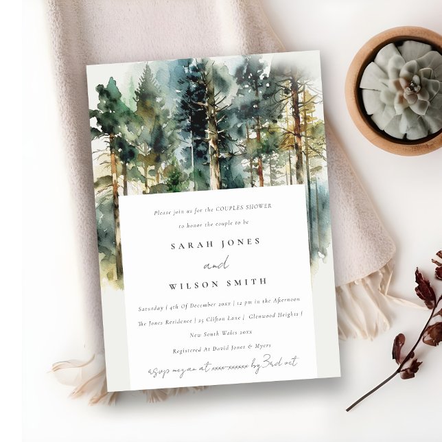 Elegant Watercolor Woodland Forest Couples Shower Invitation (Creator Uploaded)