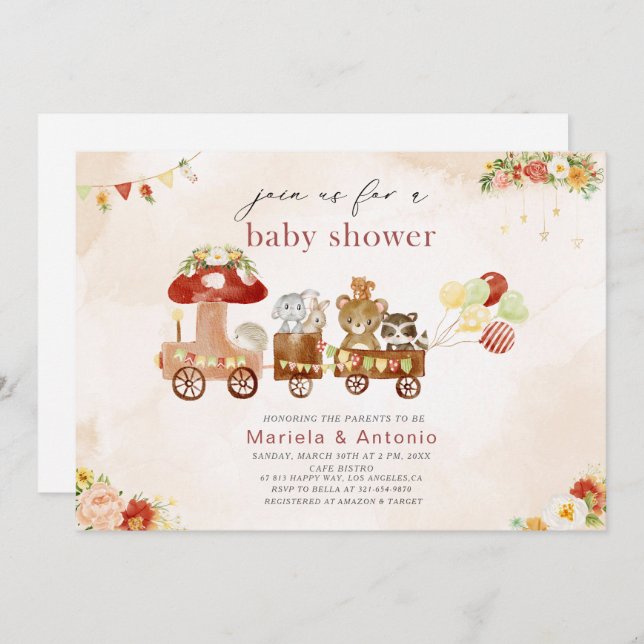 Elegant  Watercolor Woodland party Baby Shower Invitation (Front/Back)