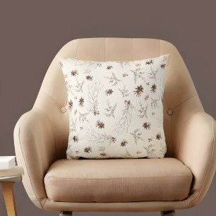 Elegant Watercolor Woodland Winterberry Pattern Cushion
