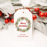 Elegant Watercolor Wreath Christmas  Gift Tags<br><div class="desc">Watercolor painted red-green berries and branches winter Christmas wreath gift tag. Customisable!</div>