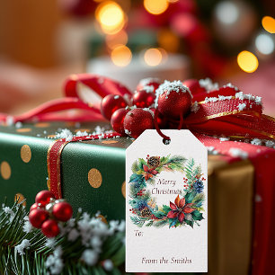 Elegant watercolor wreath Christmas Gift Tags