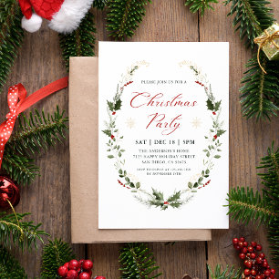 Elegant Watercolor Wreath Christmas Party Invitation