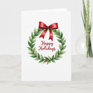 Elegant Watercolor Wreath Happy Holidays Card