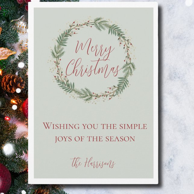 Elegant Watercolor Wreath Non-Photo Christmas Holiday Card (Elegant Watercolor Wreath Non-Photo Christmas Card)