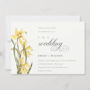 Elegant Watercolor Yellow Daffodil Wedding Invite
