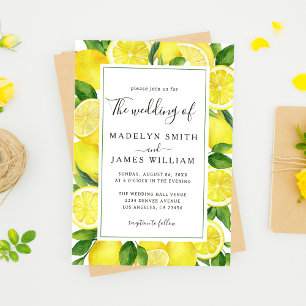 Elegant Watercolor Yellow Lemons Wedding Invitation