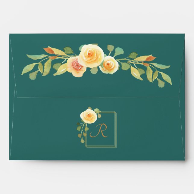 Elegant Watercolor Yellow Rose Bouquet Envelope (Back (Top Flap))