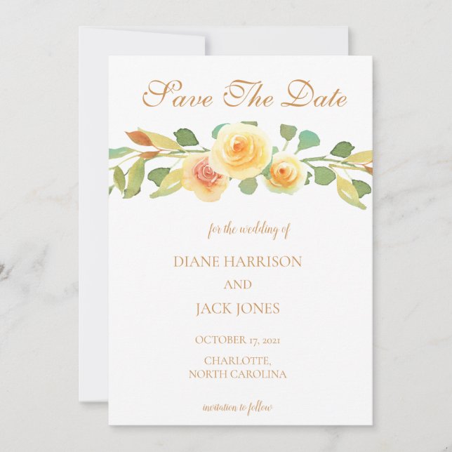 Elegant Watercolor Yellow Rose Bouquet Invitation (Front)
