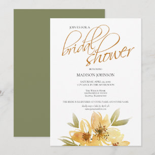 Elegant Watercolor Yellow Wedding Bridal Shower Invitation