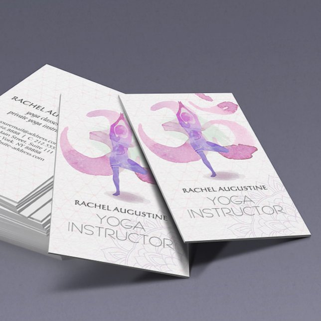 Elegant Watercolor Yoga Meditation Pose Om Symbol Business Card (Creator Uploaded)