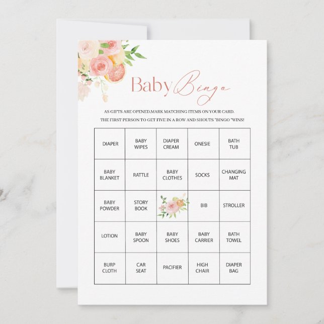 Elegant WatercolorCitrus Pink Floral Baby Shower Holiday Card (Front)