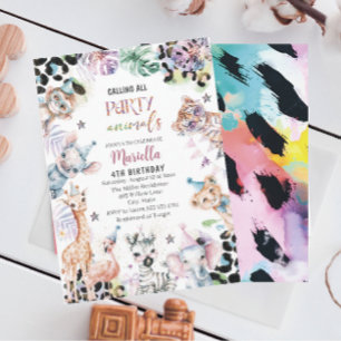 Elegant Watercolorwild child safari animals 4th Bi Invitation