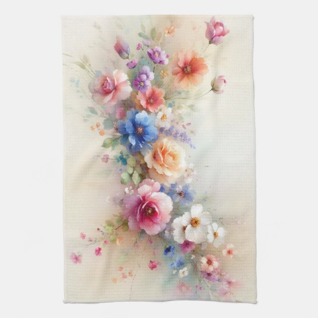 Elegant Watercolour Aquarell Flower Art Template Tea Towel (Vertical)