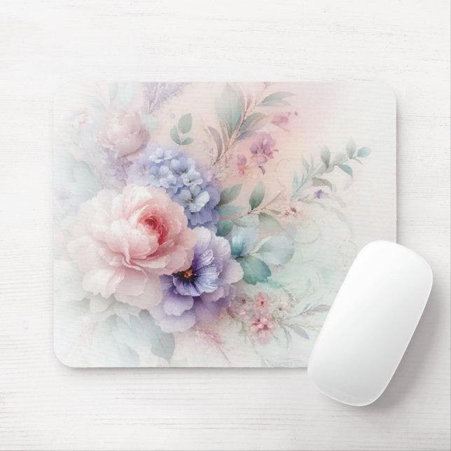 Elegant Watercolour Aquarell Flowers Trendy Mouse Mat (With Mouse)