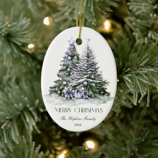Elegant Watercolour Christmas Tree Ceramic Tree Decoration (Tree)