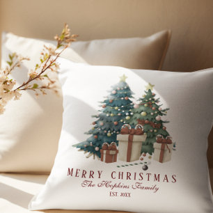 Elegant Watercolour Christmas Tree Cushion
